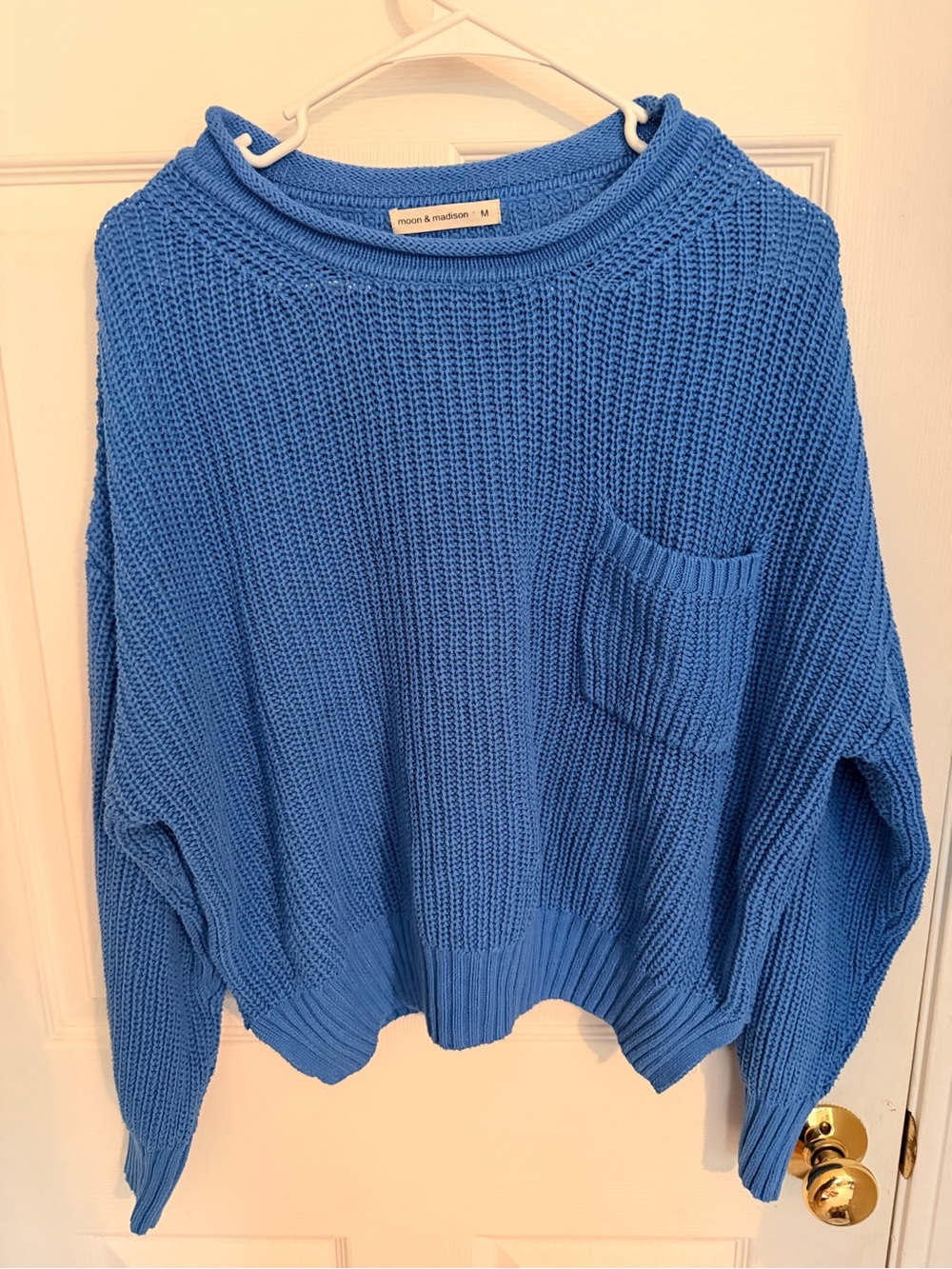 moon & madison cobalt blue chunky knit crewneck sweater